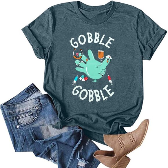 Tops - Women Thanksgiving T-Shirt Funny Turkey Graphic Celebrate Fall Party Top